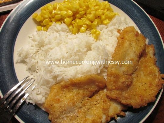 I paired my beer battered fish with rice and corn.