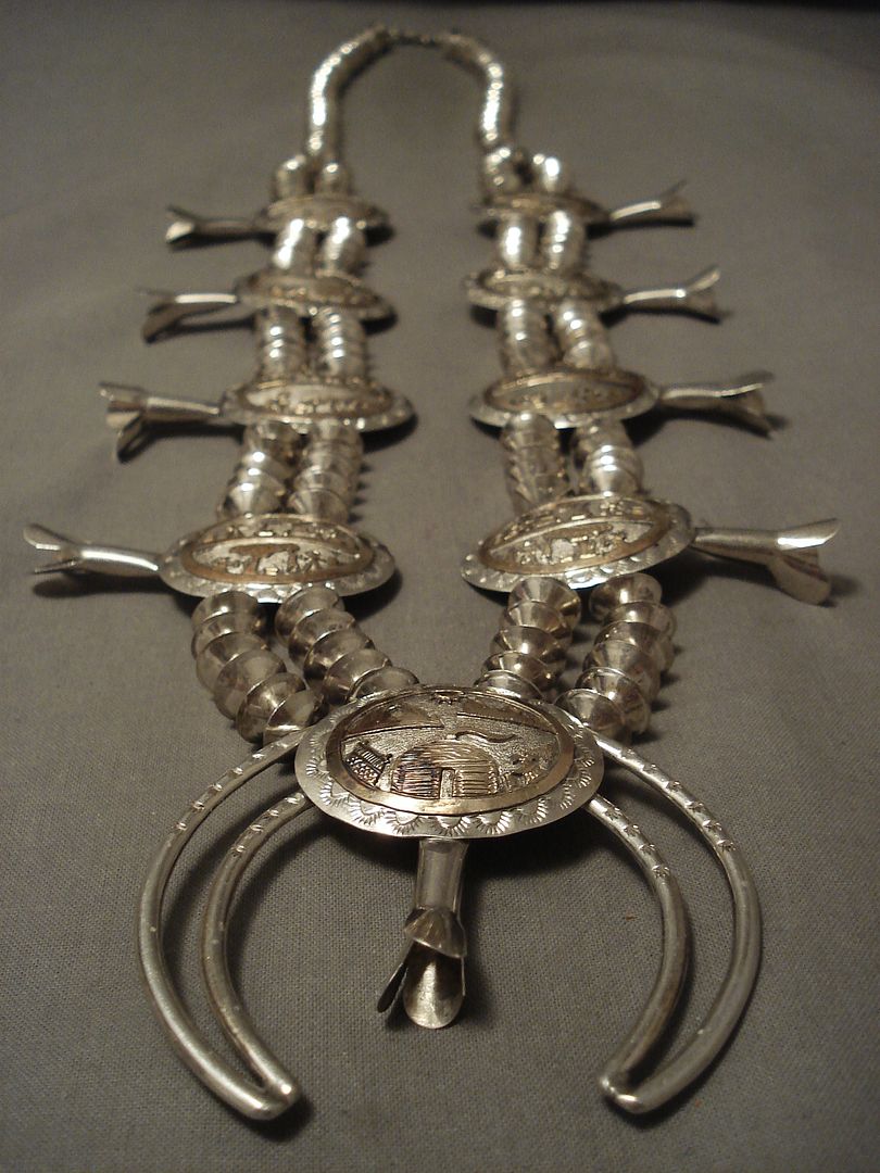 MUSEUM HUGE VINTAGE NAVAJO REAL GOLD SILVER SQUASH BLOSSOM NECKLACE eBay